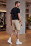 Men's Beige Ultra Light Parachute Fabric Bermuda Shorts with Pockets and Elastic Waist - 4