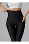 Black High Waist Casual and Sporty Summer Fabric Leggings with a Gathering Effect