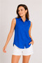 Women's Cobalt Blue Zero Sleeve Buttoned Shirt Blouse Summer Stylish Design - 2