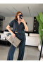 Navy Blue 100% Cotton Collared Zippered Pique Set - F0025 - 2