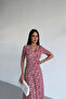 V-Neck Flowered Wrinkled Fabric Lycra Dress - 2