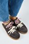 Barbella 2 Women's Genuine Leather Anthracite-Ecru Sneakers with Three Separate Alternative Laces - 4