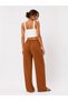 Women's Fabric Embossed Detailed Loose-Fitting Trousers with Wide Legs and Lace-Up Front, Stylish Twist Detail - 3