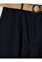 Navy Blue Regular Fit Belted Women's Pleated Shorts - 7