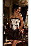 Imported Fabric Polka Dot Patterned Strapless Design Corset Balloon Skirt Set - 2