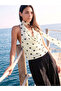 Ecru Halter Neck Polka Dot Blouse with Scarf Detail