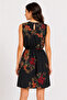 Women's Black Floral Patterned Sleeveless Summer Dress with Elastic Waist - - 2