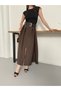 Cupra Fabric Belted High Waist Slit Pleated Midi Skirt - 5