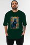 For the Love of Cats 8 Front Cat Printed Green Oversize T-Shirt 100% Cotton Unisex Cat Lover Premium Design - 2