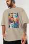 For the Love of Cats 20 Front Cat Printed Beige Oversize T-Shirt 100% Cotton Unisex Cat Lover Premium Design - 3