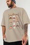 For the Love of Cats 50 Front Cat Printed Beige Oversize T-Shirt 100% Cotton Unisex Cat Lover Premium Design - 3
