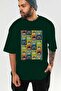 For the Sake of Cat 122 Front Cat Printed Green Oversize T-Shirt 100% Cotton Unisex Cat Lover Premium Design - 6