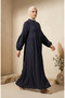 Muslin Fabric Buttoned Robe Dress 2277-05 Navy Blue - 2