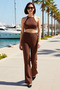 Women's Plus Size Halter Neck Sleeveless Textured Knitted Two-Piece Beach Set Long Leg Casual Comfortable