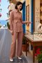 Women's Plus Size Shirt and Trouser Set, Thick Belt Detail, Long Sleeve, Linen Texture, Comfortable Fit, Stylish - 2