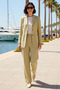 Women's Jacket Lapel Long Sleeve Woven Suit Standard Fit Crinkle Fabric Pants Relaxed Fit Casual