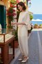 Women's Plus Size Chiffon Blouse Pants Set Three Quarter Sleeves Crew Neck Oversize Relaxed Fit Casual - 2