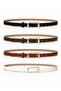 Women's Thin Belt Set of 4 Seyah White Tan Brown Faux Leather with Gold Buckle