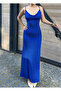Blue Slit Detail Drape Collar Long Dress - 4