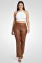 Women Regular Fit High Rise Solid Flared Pants, Camel - 2