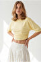 Women's Yellow Crew Neck Bat Drape Detailed Crop Blouse Blz-19003386 - 3