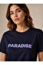 Women's Paradise Printed Crew Neck Navy Blue T-Shirt - 3