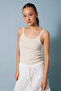 Tulle Detailled T-Shirt with Collar Beige - 3