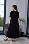 Women's Black V-Neck Oversize Loose Long Dress - - 8