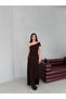 Brown Asymmetrical Collar Long Dress with Waist Buckle - 3