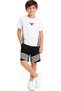 Boy's Brand Written White and Black Striped Detailed T-Shirt and Shorts Set with Elastic Pockets and Striped Detail Shorts - 2