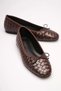 Women's Bitter Brown Daily Print Detailed Round Toe Ballerina Shoes Tr23Ms05D