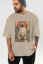 For the Love of Cats 2 Front Cat Printed Beige Oversize T-Shirt 100% Cotton Unisex Cat Lover Premium Design - 6
