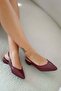 Apole Open Back Women's Leather Heeled Shoes Burgundy - 3