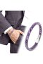 Men's Steel Bracelet with Amethyst Natural Stone and Wicker Mesh Chain - 20 cm