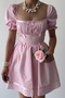Puff Sleeve Square Neck Shirred Mini Dress Bow Detail Short Summer Dress - 8