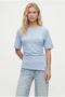 Women's Pam 100% Cotton Gathered Asymmetrical Knitted Blue Blouse - 4