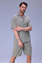Men's Comfortable Fit Linen Shirt with Pockets and Elastic Waist Shorts Summer Oversize Set - 4