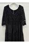 Black Italian Lace Short-Sleeved Long Silk Dress with Lining, Sizes 40-46 - 2