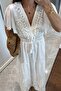 Ekru Embroidered Short Sleeve Lined Dress M39692 - 4