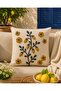 Beige Background Mustard Yellow Floral Patterned Punch Embroidery Appearance Digital Printed Set of 4 Throw Pillow Covers - 3