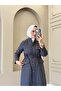 Women's 2-Piece Double Crepe Set with Buttoned Long Tunic and Wide-Leg Pants N-05526 _ Gray - 2