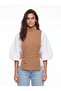 White Camel Cotton Blend Half Turtleneck Standard Fit Side-Tie Sweater Shirt - 2