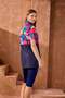 Plus Size Semi-Closed Parachute Hijab Swimsuit Navy Blue - 3