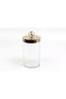 Medium Size Jar with Ring Handle and Optical Glass Gold Lid 13.5X13.5X25.5 cm – Decorative Storage Jar
