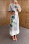 Green Floral Ombre Linen Dress - 5