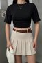 Women's T-Shirt Short Batwing Sleeve Crew Neck Side Gathered Pleated Sandy Blouse - 3
