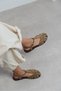 Majes Rome Beige Suede Leather Embroidery Detail Flat Sole Women's Sandals