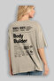 Body Builder 2 Oversize Back Printed Beige T-Shirt 100% Cotton Streetwear Premium Comfortable Fit - 3