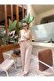 Women's Stone Beige Color Cyclone Collar Asymmetric Cut Sleeveless Ruffled Linen Blouse - 4