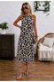 Women's Leopard Patterned Midi Single Jersey Dress with Ring Detail on Open Collar and Shoulders - 2